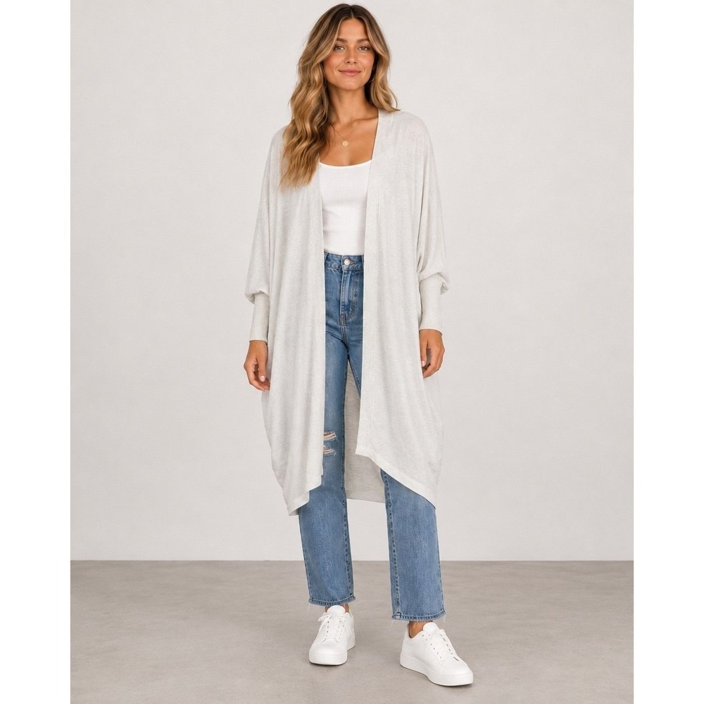 Mer-Sea Cardigan Womens OS Ivory Longline Batwing Cotton Cashmere Oversized Open